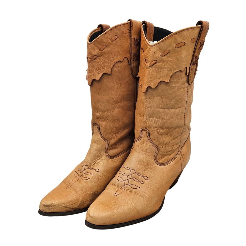 Vintage Laredo Tan Leather Western Cowboy Boots Women's 7M Pointed Toe USA Made